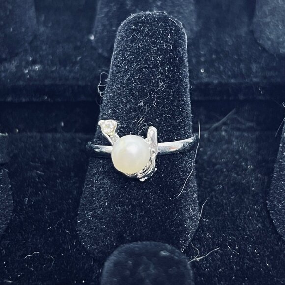 Lot Of 6 Silver Tone And Faux Pearl Statement Rings (R454) - Picture 4 of 13